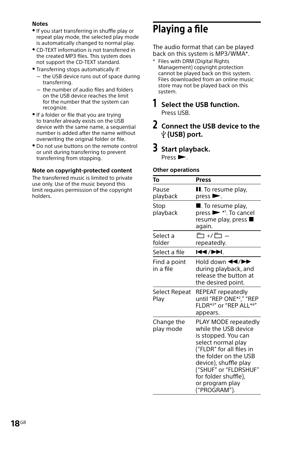 Playing a file | Sony MHC-EC619IP User Manual | Page 18 / 64