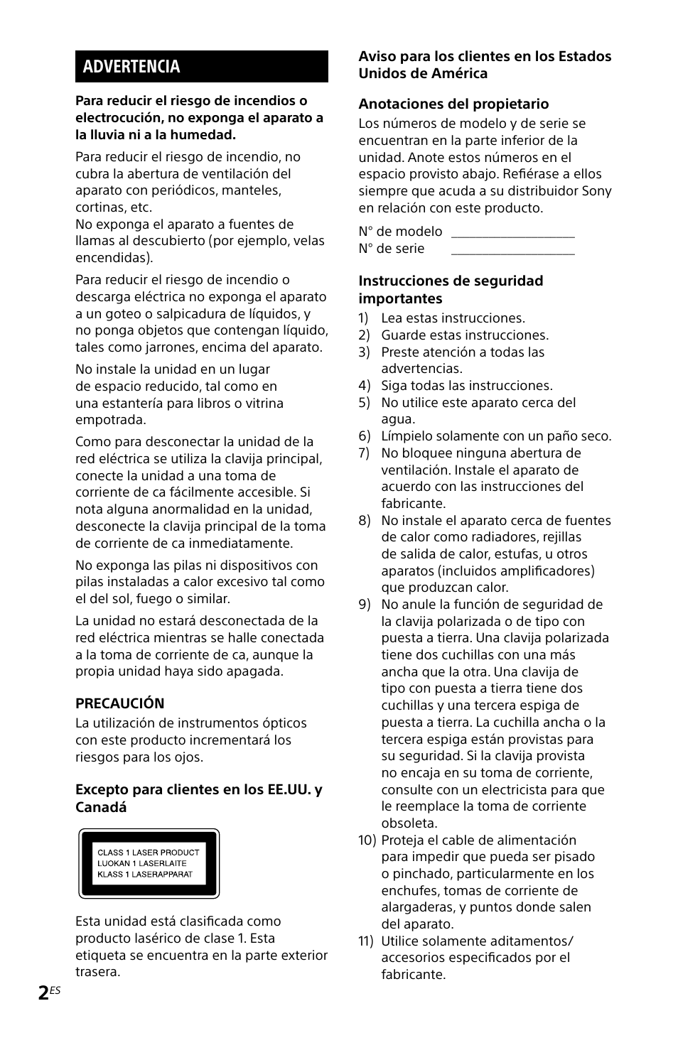 Advertencia | Sony MHC-EC619IP User Manual | Page 32 / 64