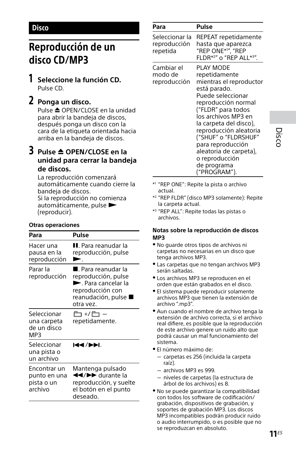 Disco, Reproducción de un disco cd/mp3, Reproducción de un disco | Cd/mp3, Disc o | Sony MHC-EC619IP User Manual | Page 41 / 64