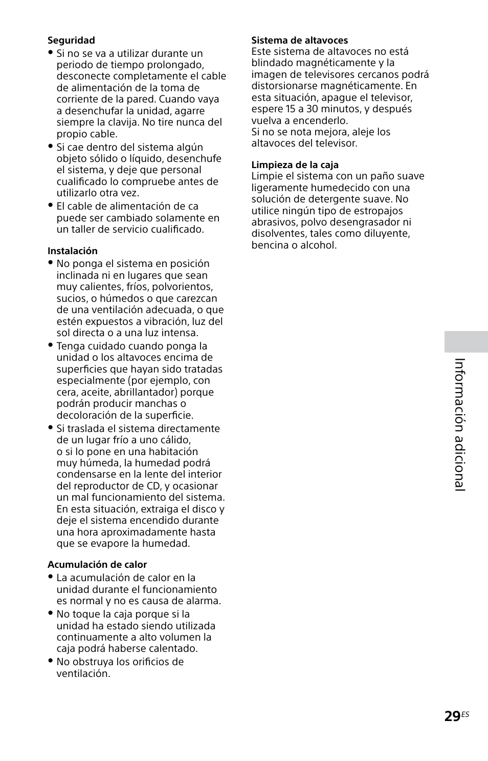 Inf ormación adicional | Sony MHC-EC619IP User Manual | Page 59 / 64