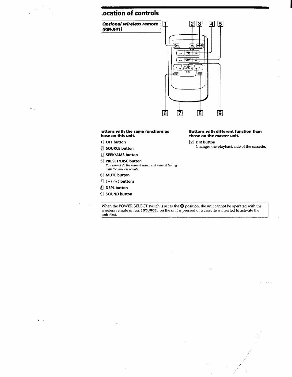 Ocation of controls | Sony XR-C500 User Manual | Page 18 / 22