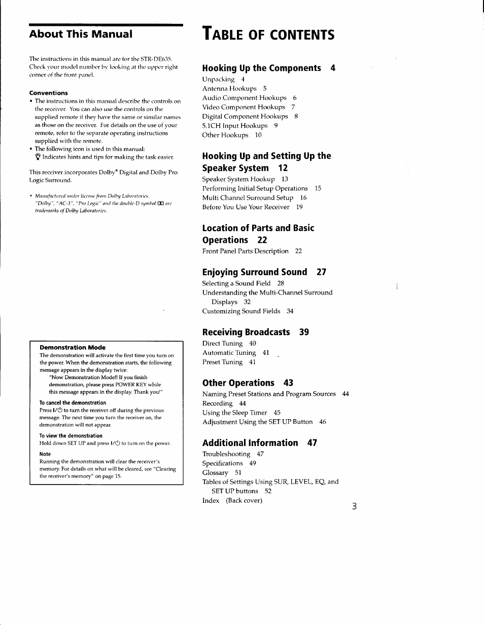 Sony STR-DE635 User Manual | Page 3 / 52