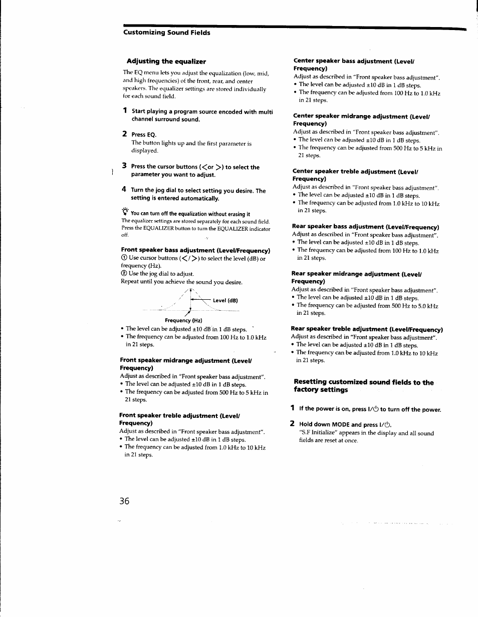 Adjusting the equalizer, 2 press eq, 2 hold down mode and press l/cl) | Sony STR-DE635 User Manual | Page 36 / 52