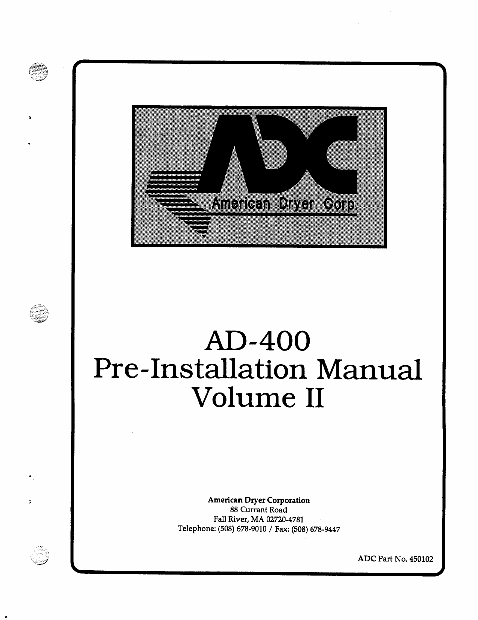 American Dryer Corp. AD-400 User Manual | 51 pages