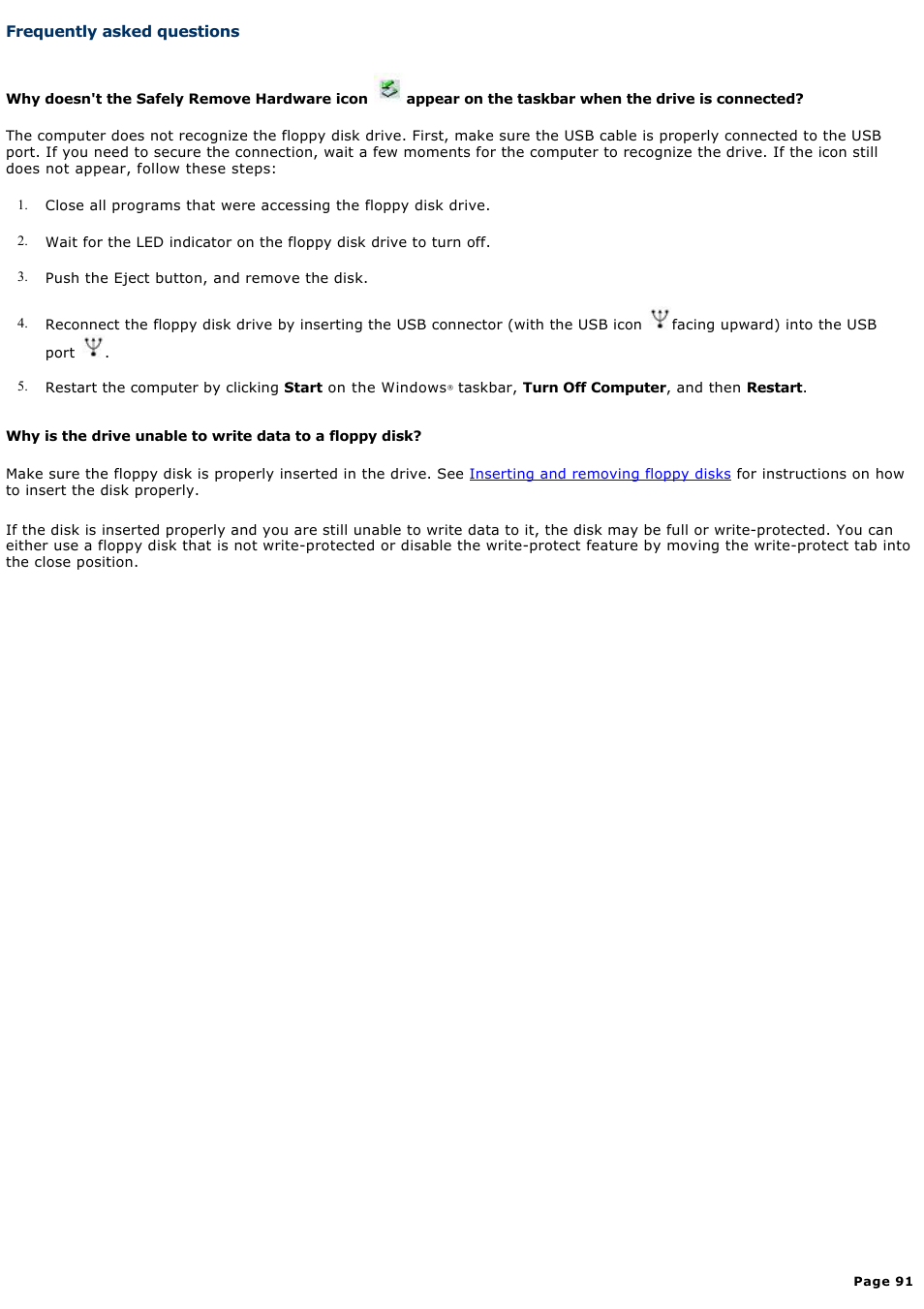 Frequently asked questions | Sony PCG-K15 User Manual | Page 91 / 145