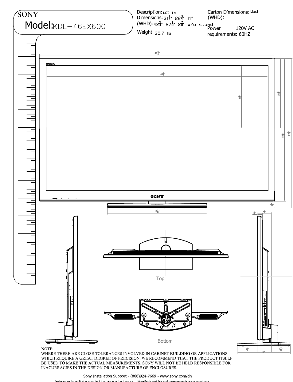 Sony KDL-46EX600 User Manual | 3 pages