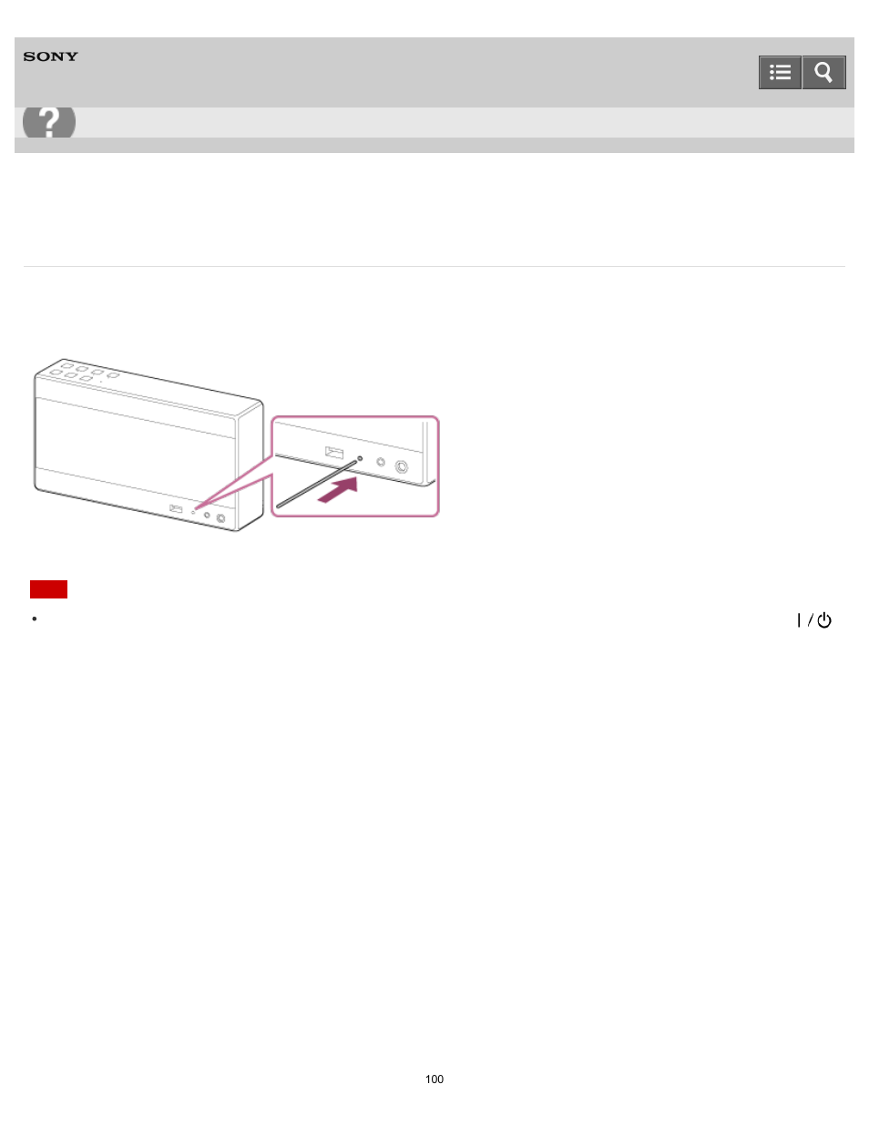 Using the reset button, Help guide | Sony SRS-X5 User Manual | Page 100 / 101