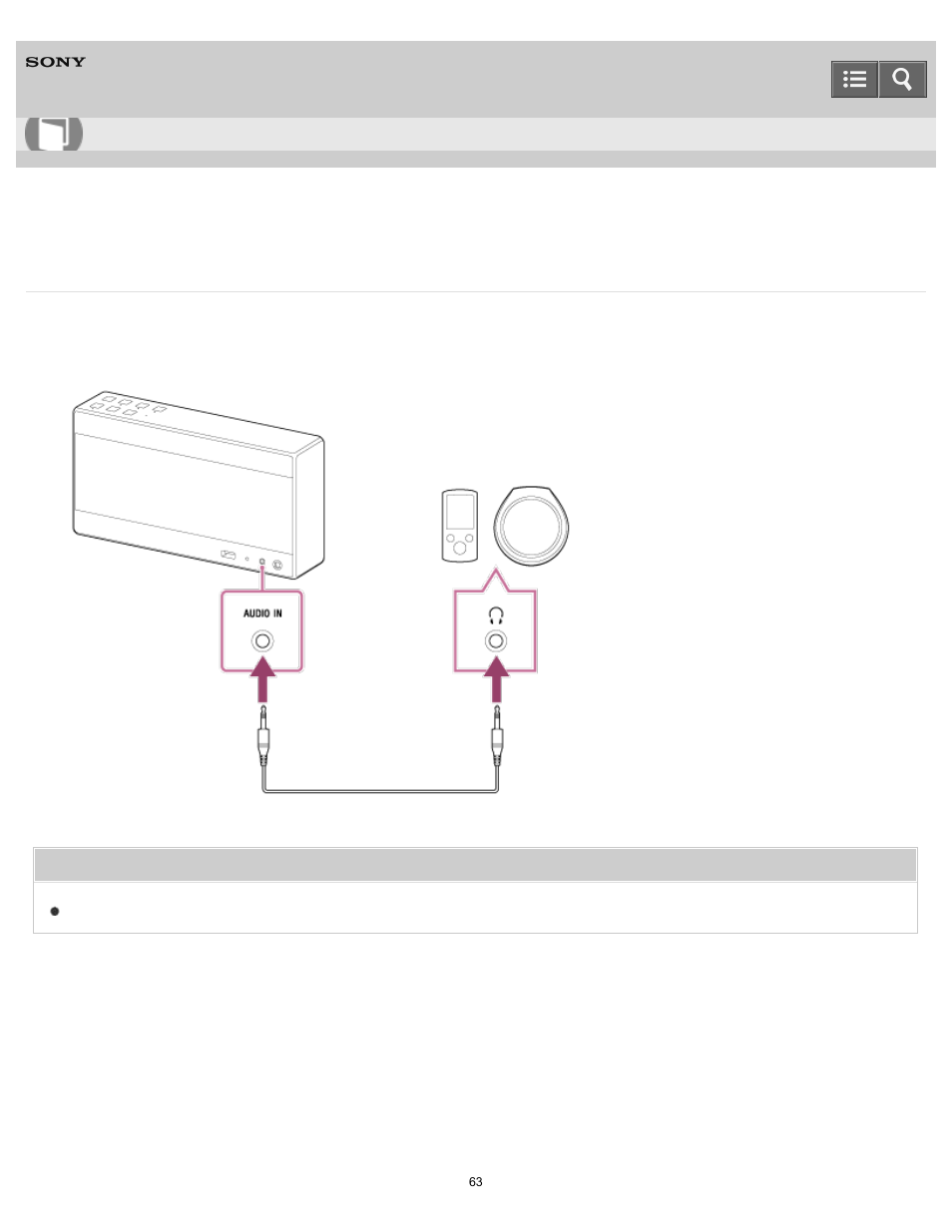 Connecting to a portable audio device, etc, Help guide | Sony SRS-X5 User Manual | Page 63 / 101