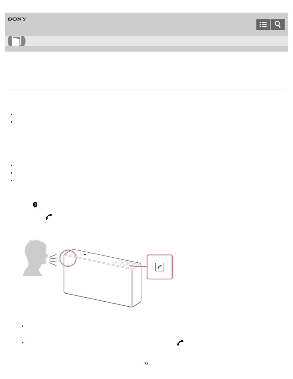 Receiving a call, Help guide | Sony SRS-X5 User Manual | Page 73 / 101