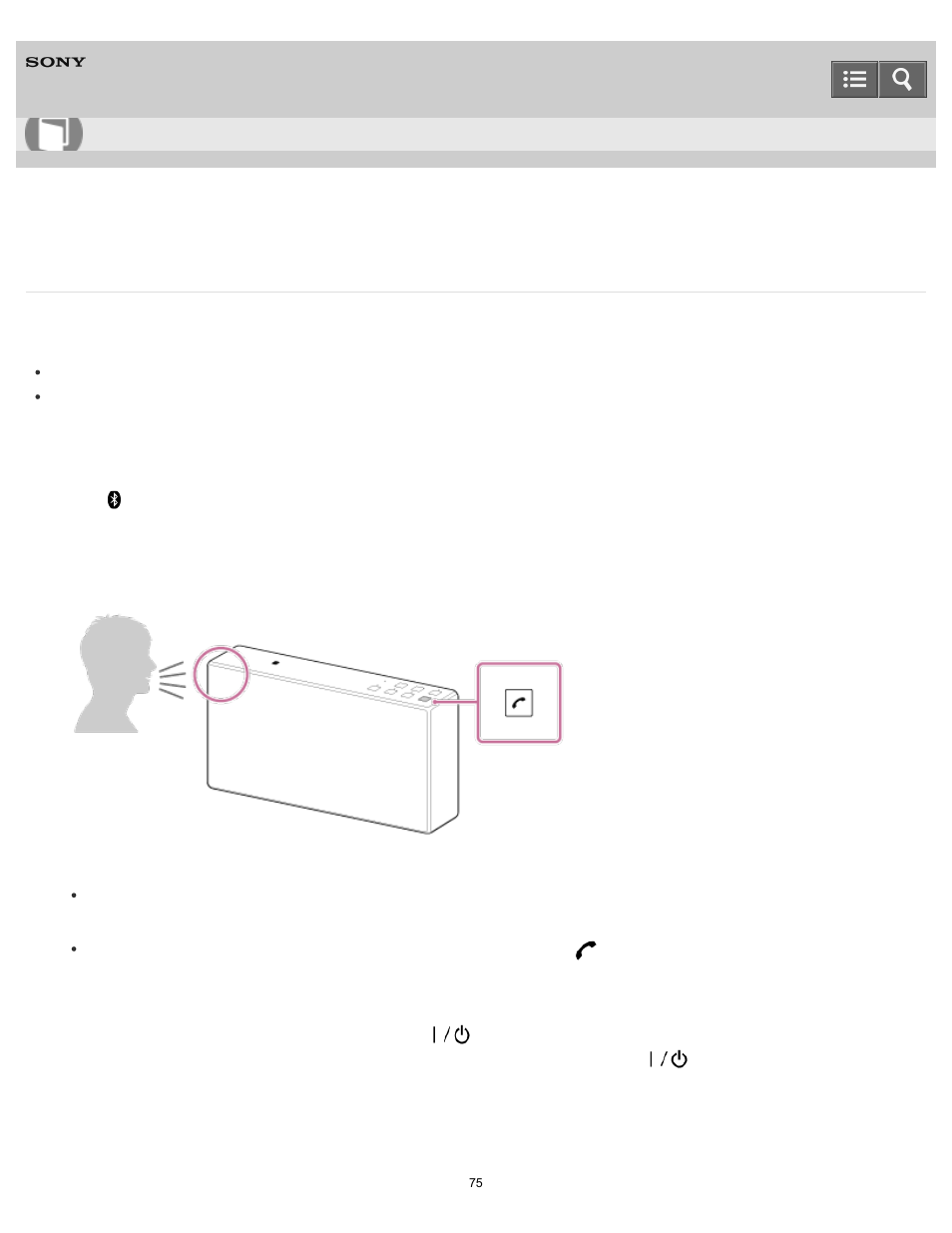 Making a call, Help guide | Sony SRS-X5 User Manual | Page 75 / 101