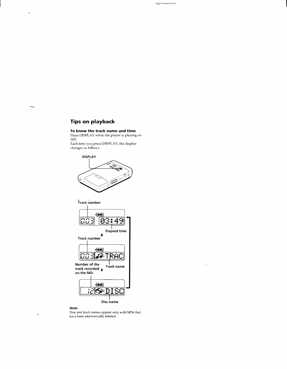Tips on playback, To know the track name and time | Sony MZ-E40 User Manual | Page 6 / 11