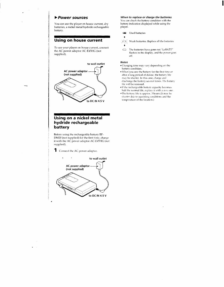 Power sources, Using on house current, Sources | Sony MZ-E40 User Manual | Page 7 / 11