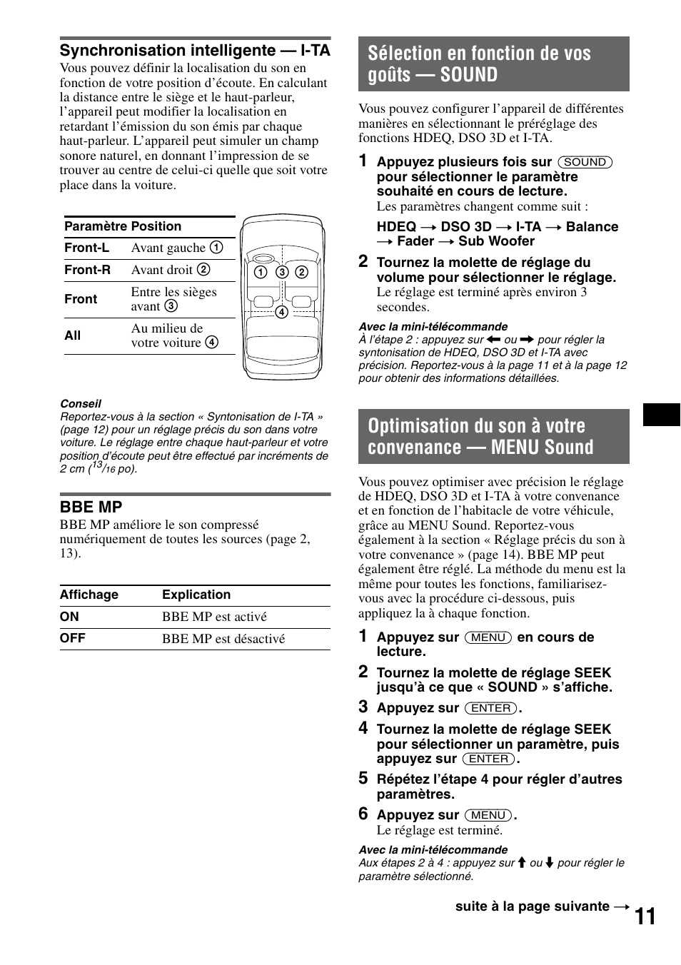 Synchronisation intelligente - i-ta, Bbe mp, Sélection en fonction de vos goûts - sound | Synchronisation intelligente — i-ta bbe mp, Sélection en fonction de vos goûts — sound | Sony CDX-GT805DX User Manual | Page 33 / 72
