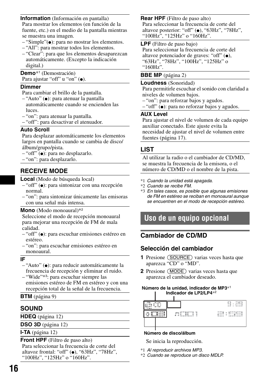 Uso de un equipo opcional, Cambiador de cd/md | Sony CDX-GT805DX User Manual | Page 62 / 72