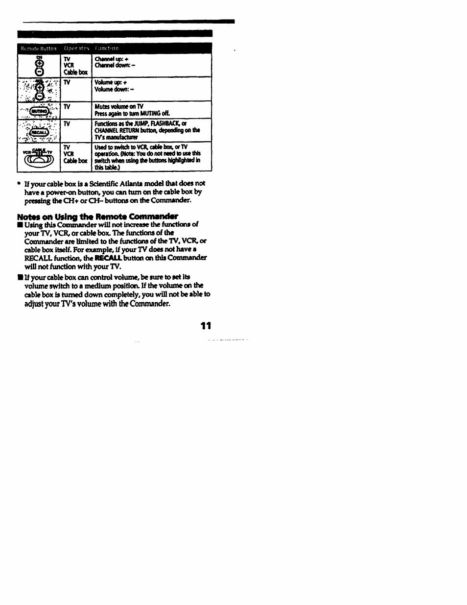 Notm on using tho remote commander | Sony RM-V10A User Manual | Page 11 / 16