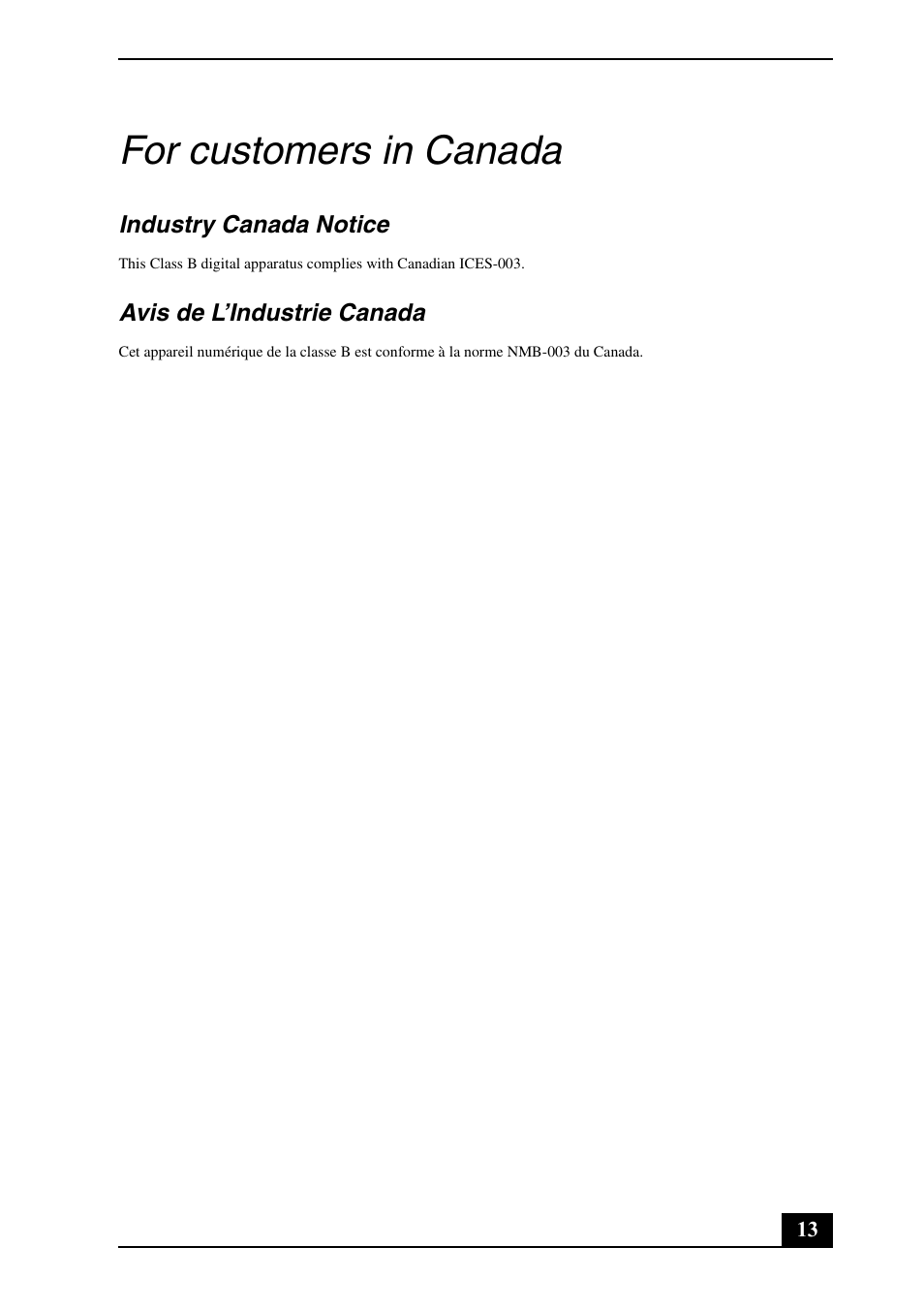 For customers in canada | Sony VPCM121AX User Manual | Page 13 / 24