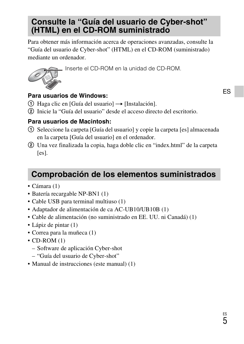 Comprobación de los elementos suministrados | Sony DSC-TX100V User Manual | Page 33 / 56