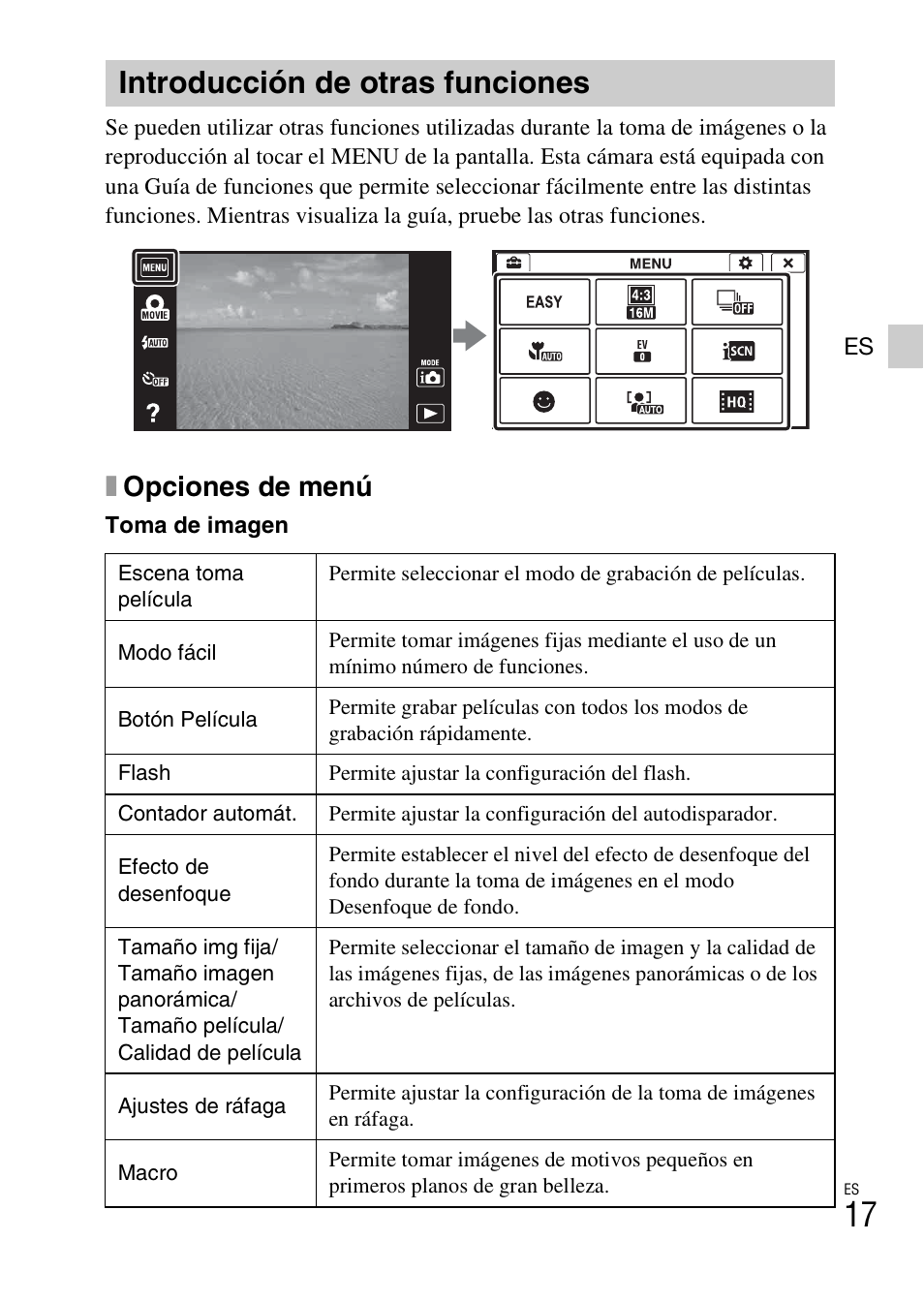 Introducción de otras funciones, Xopciones de menú | Sony DSC-TX100V User Manual | Page 45 / 56