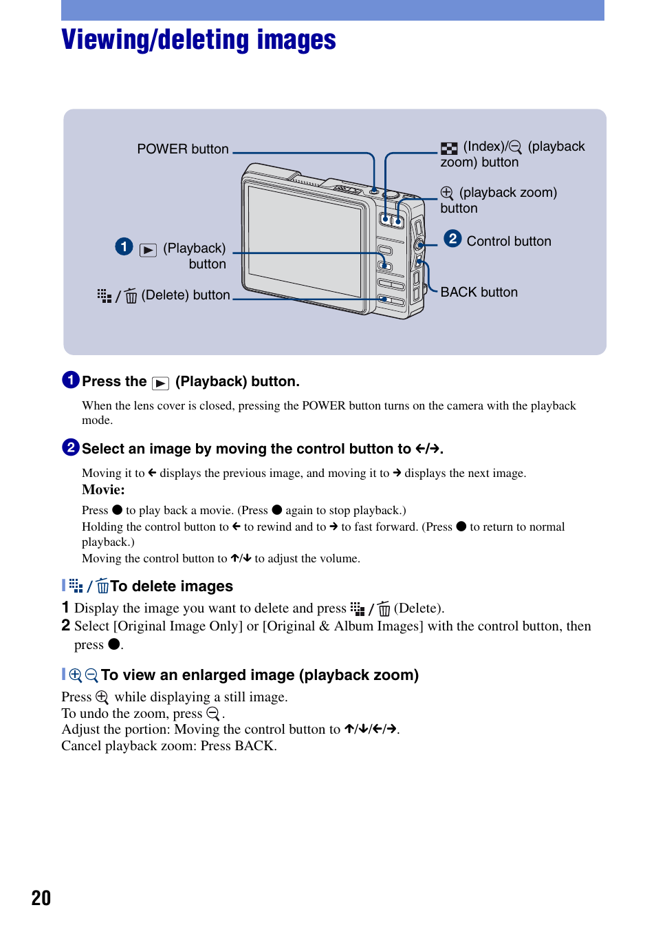 Viewing/deleting images | Sony DSC-G1 User Manual | Page 20 / 76