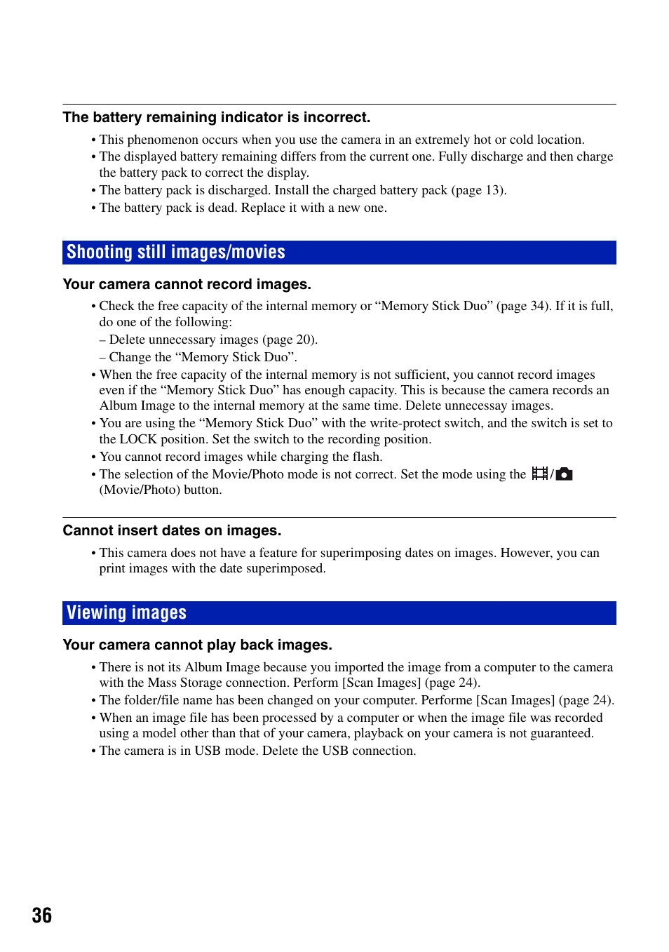 Shooting still images/movies, Viewing images, Shooting still images/movies viewing images | Sony DSC-G1 User Manual | Page 36 / 76