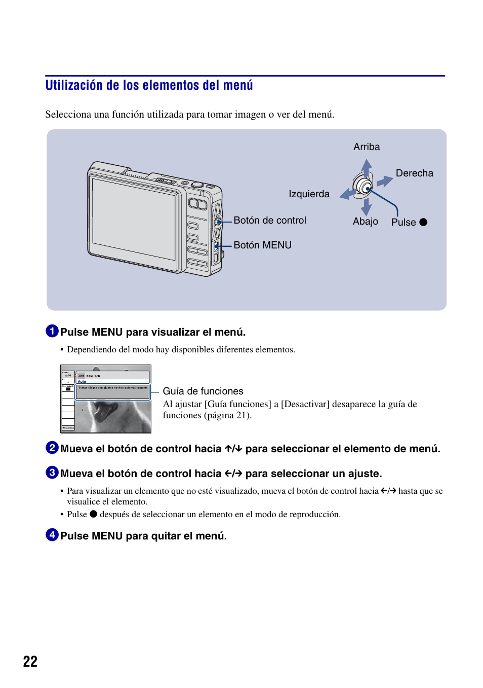 Utilización de los elementos del menú | Sony DSC-G1 User Manual | Page 60 / 76