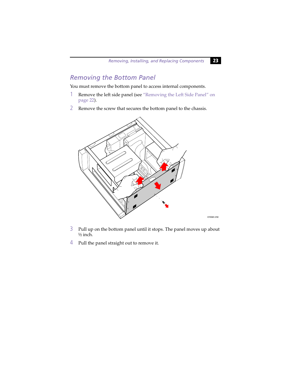 Removing the bottom panel | Sony PCV-E204 User Manual | Page 31 / 114