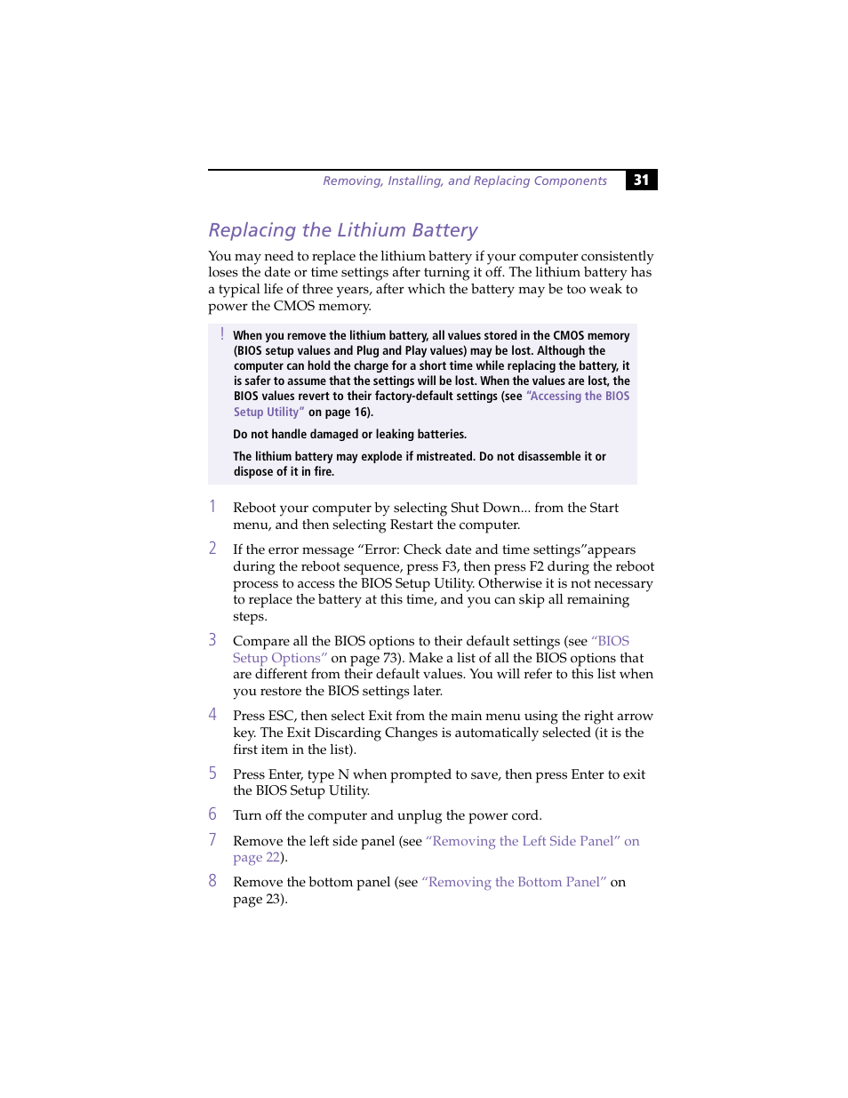 Replacing the lithium battery | Sony PCV-E204 User Manual | Page 39 / 114