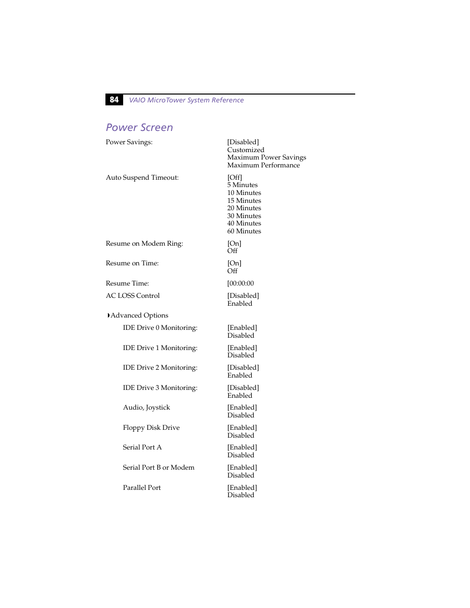 Power screen | Sony PCV-E204 User Manual | Page 92 / 114