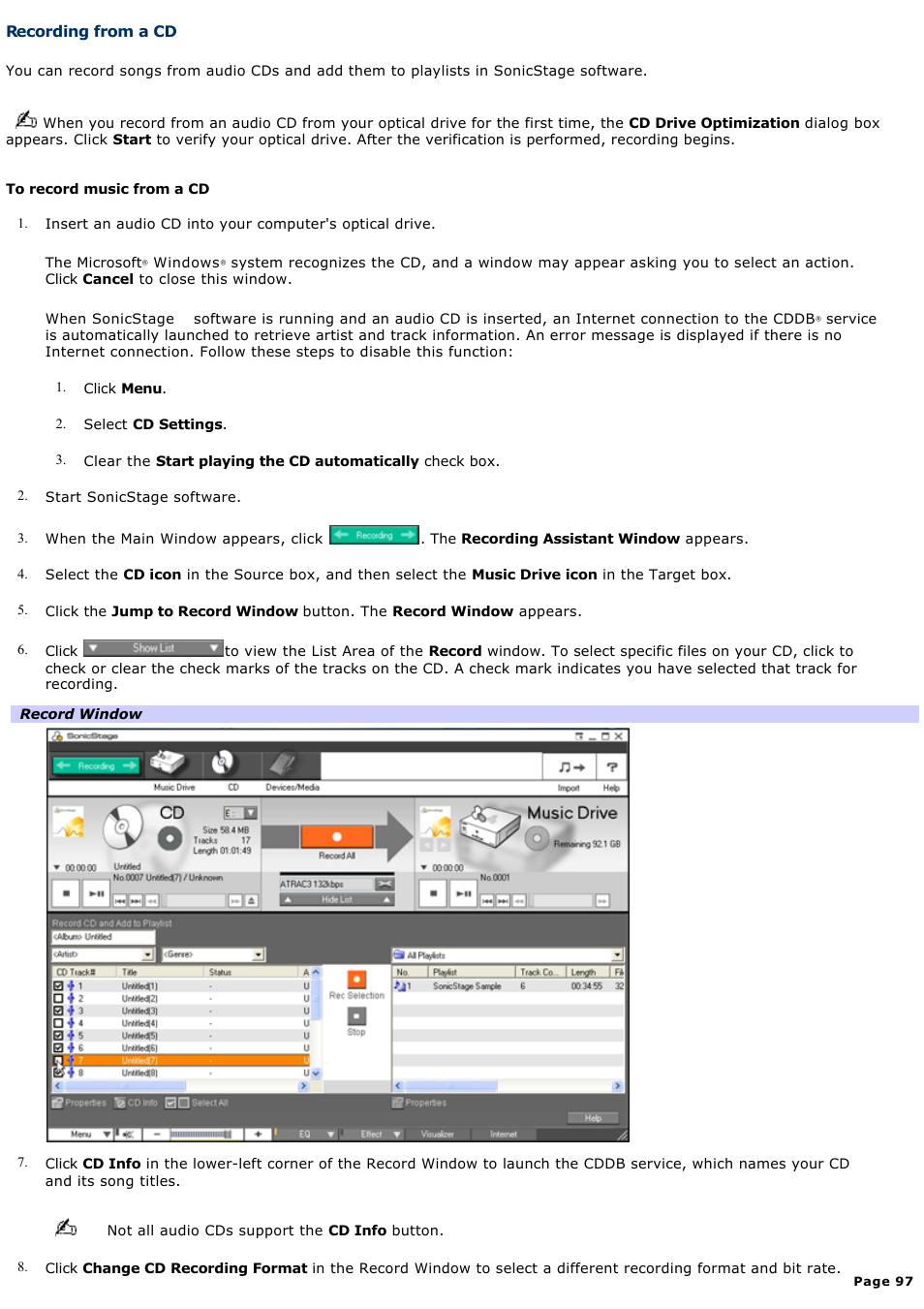 Recording from a cd | Sony PCV-RZ30GN2 User Manual | Page 97 / 223