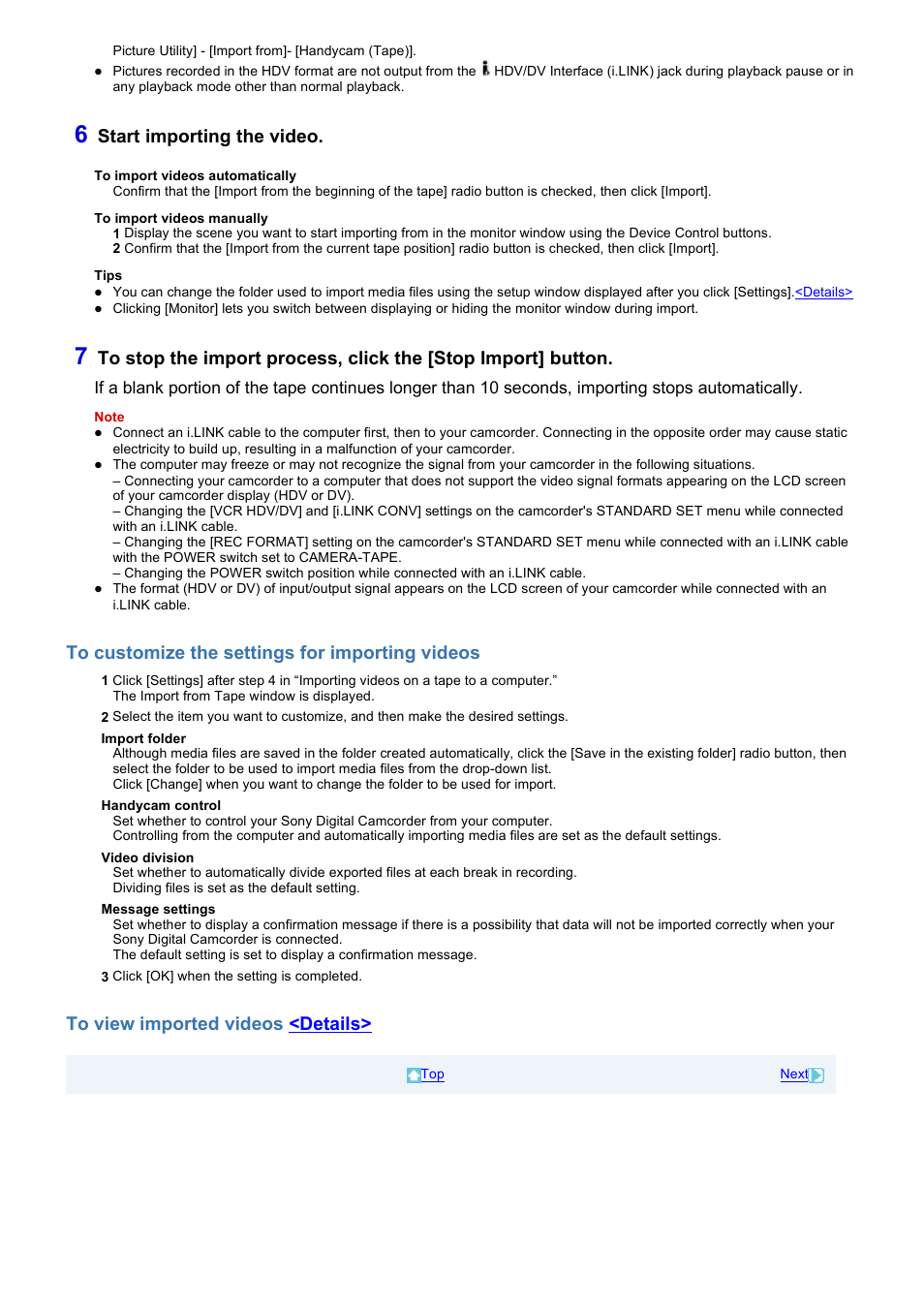 Start importing the video | Sony HDR-HC7 User Manual | Page 12 / 34