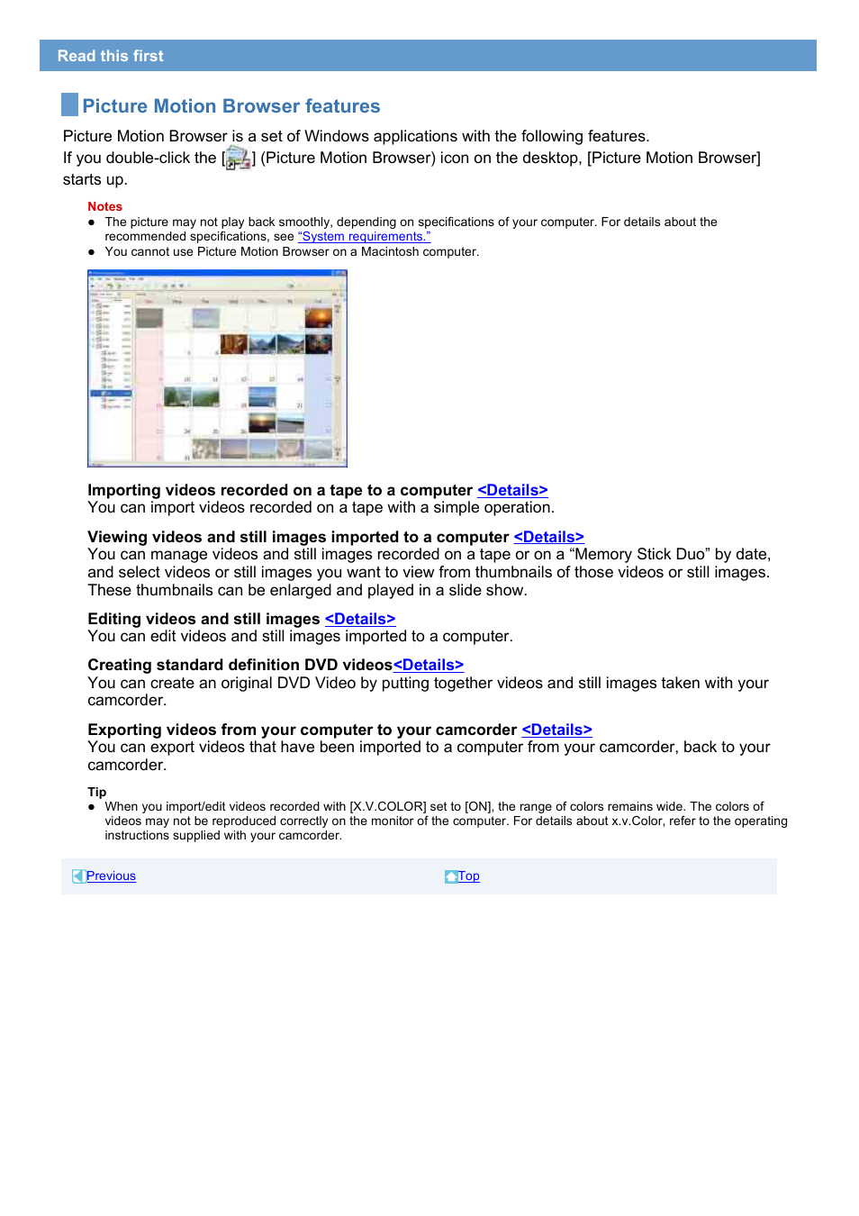 Picture motion browser features | Sony HDR-HC7 User Manual | Page 4 / 34
