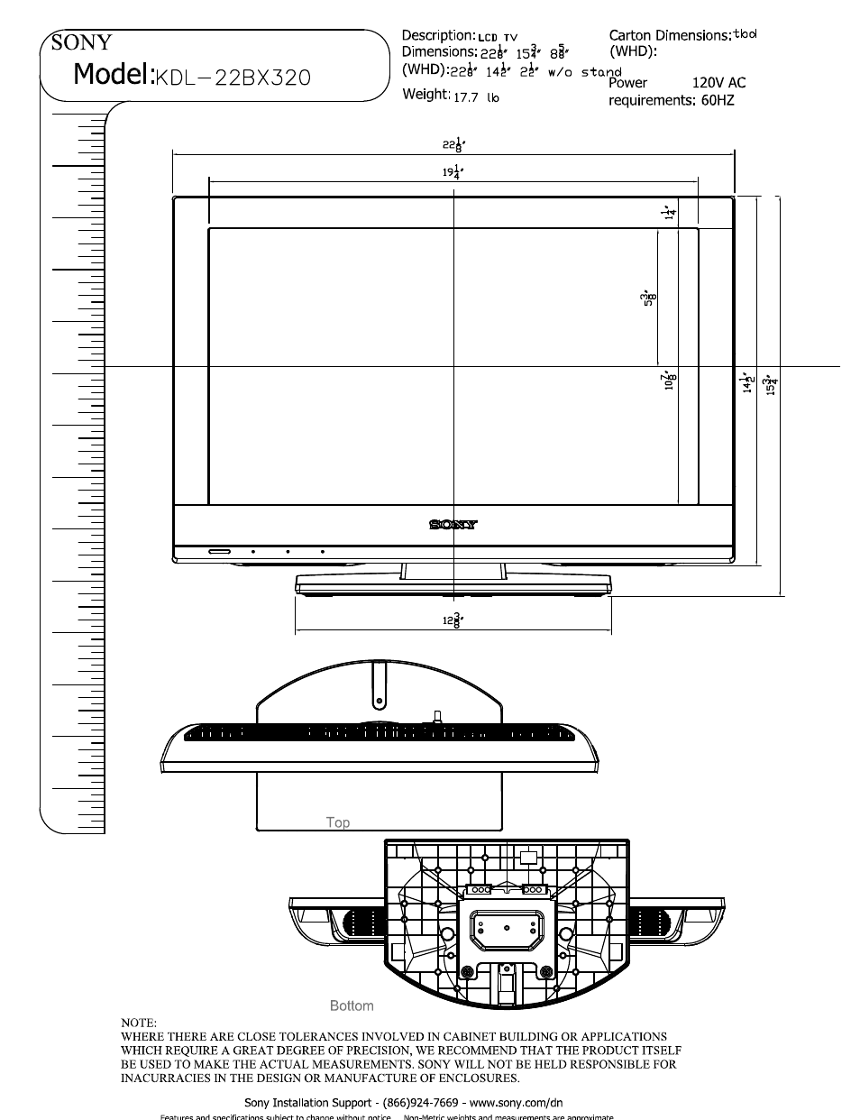 Sony KDL-22BX320 User Manual | 3 pages