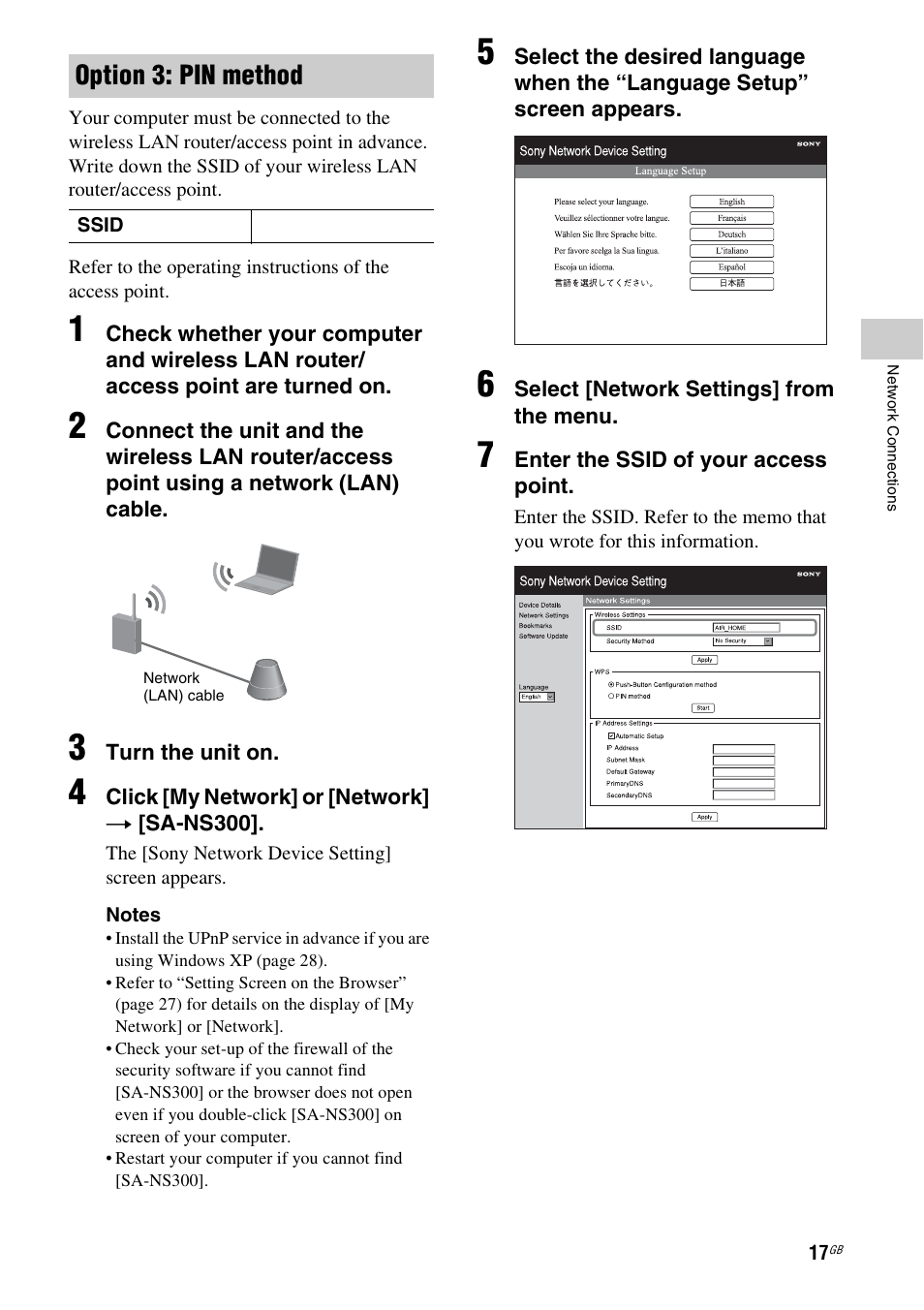 Option 3: pin method | Sony SA-NS300 User Manual | Page 17 / 40