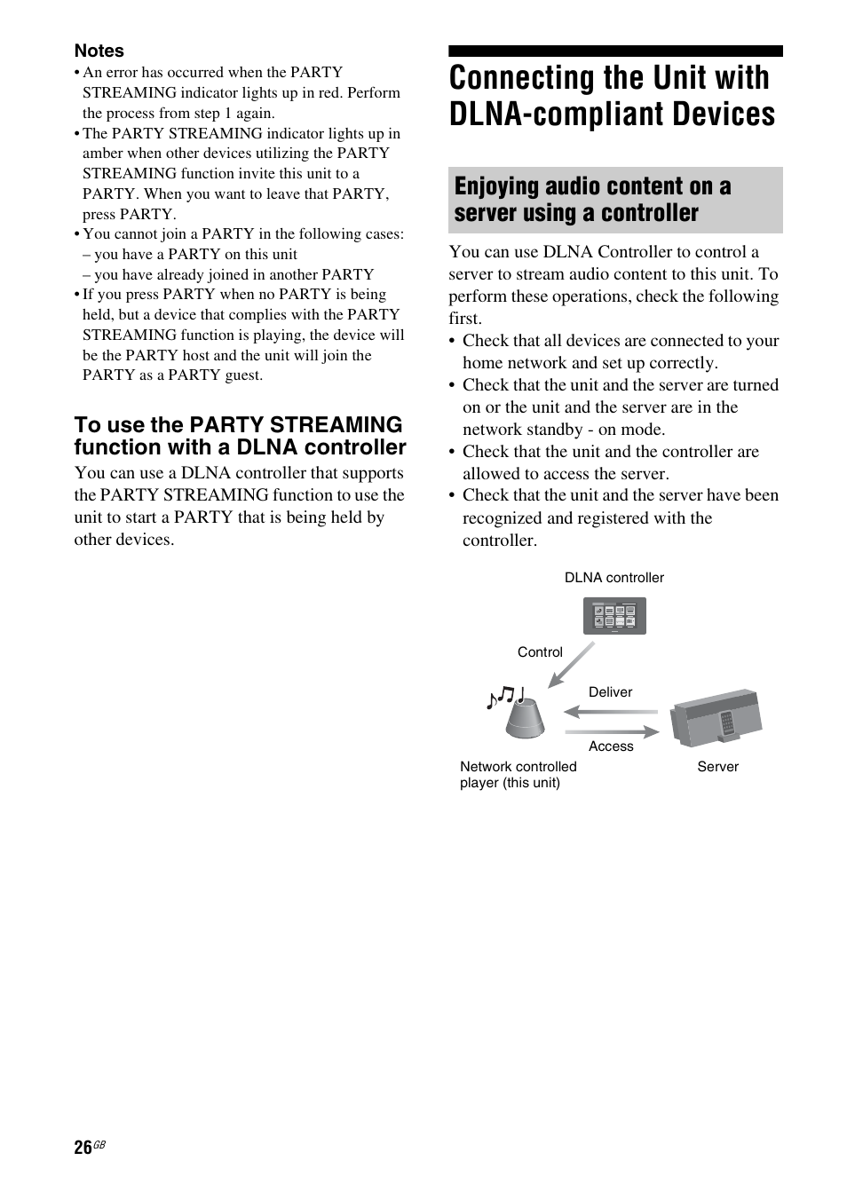 Connecting the unit with dlna-compliant devices, Connecting the unit with | Sony SA-NS300 User Manual | Page 26 / 40