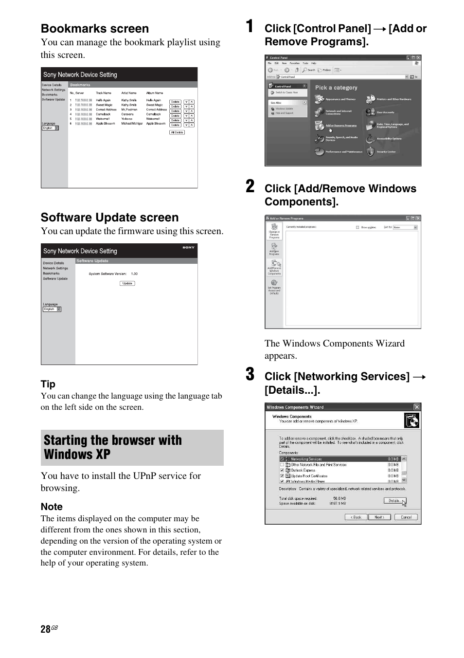 Starting the browser with windows xp | Sony SA-NS300 User Manual | Page 28 / 40