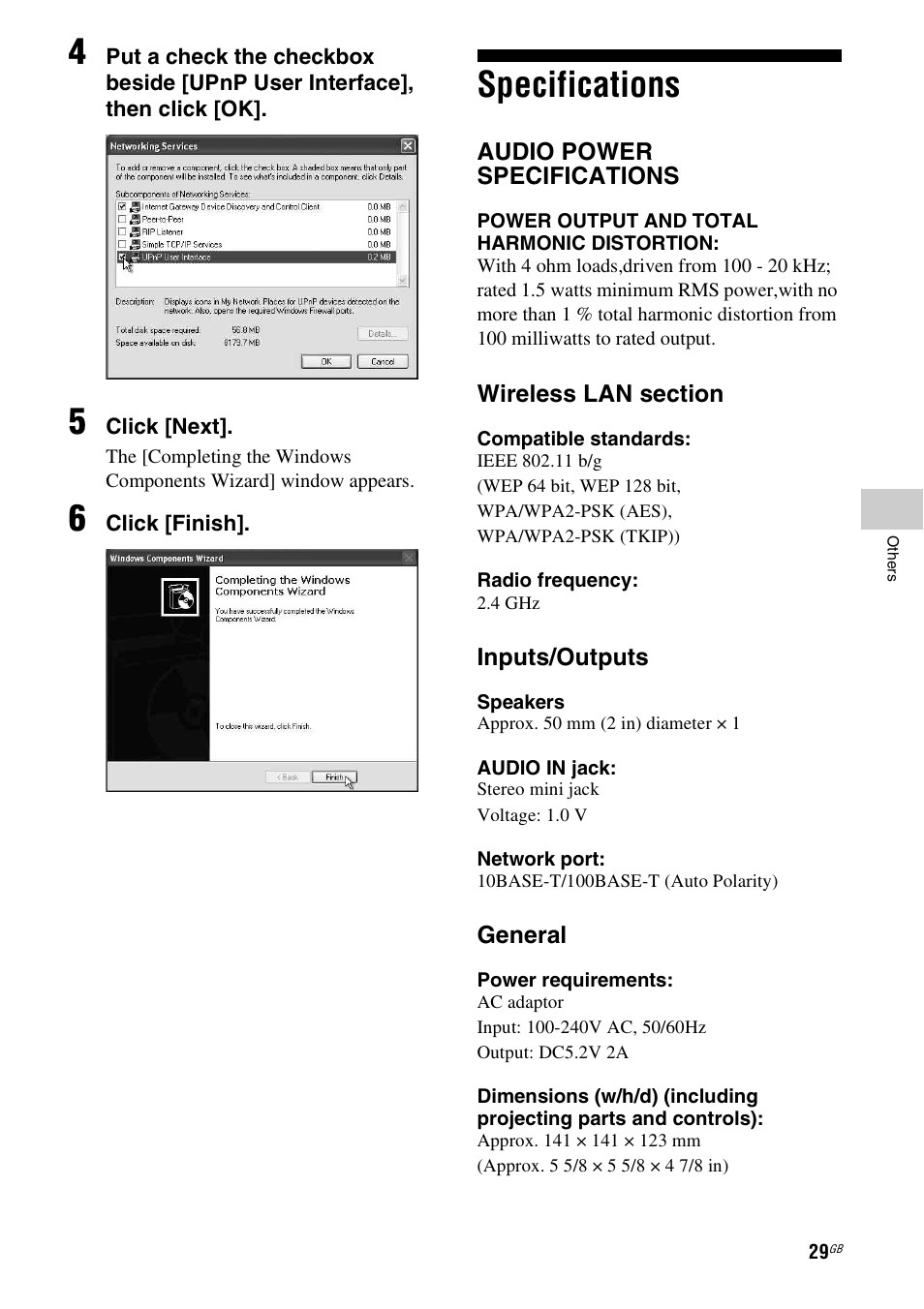 Specifications | Sony SA-NS300 User Manual | Page 29 / 40