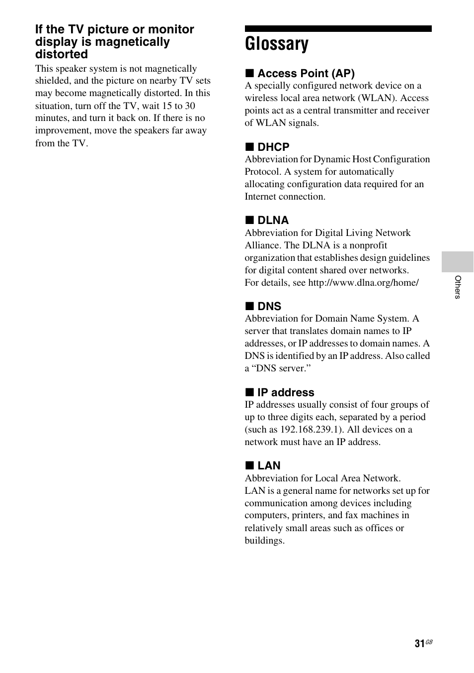 Glossary | Sony SA-NS300 User Manual | Page 31 / 40