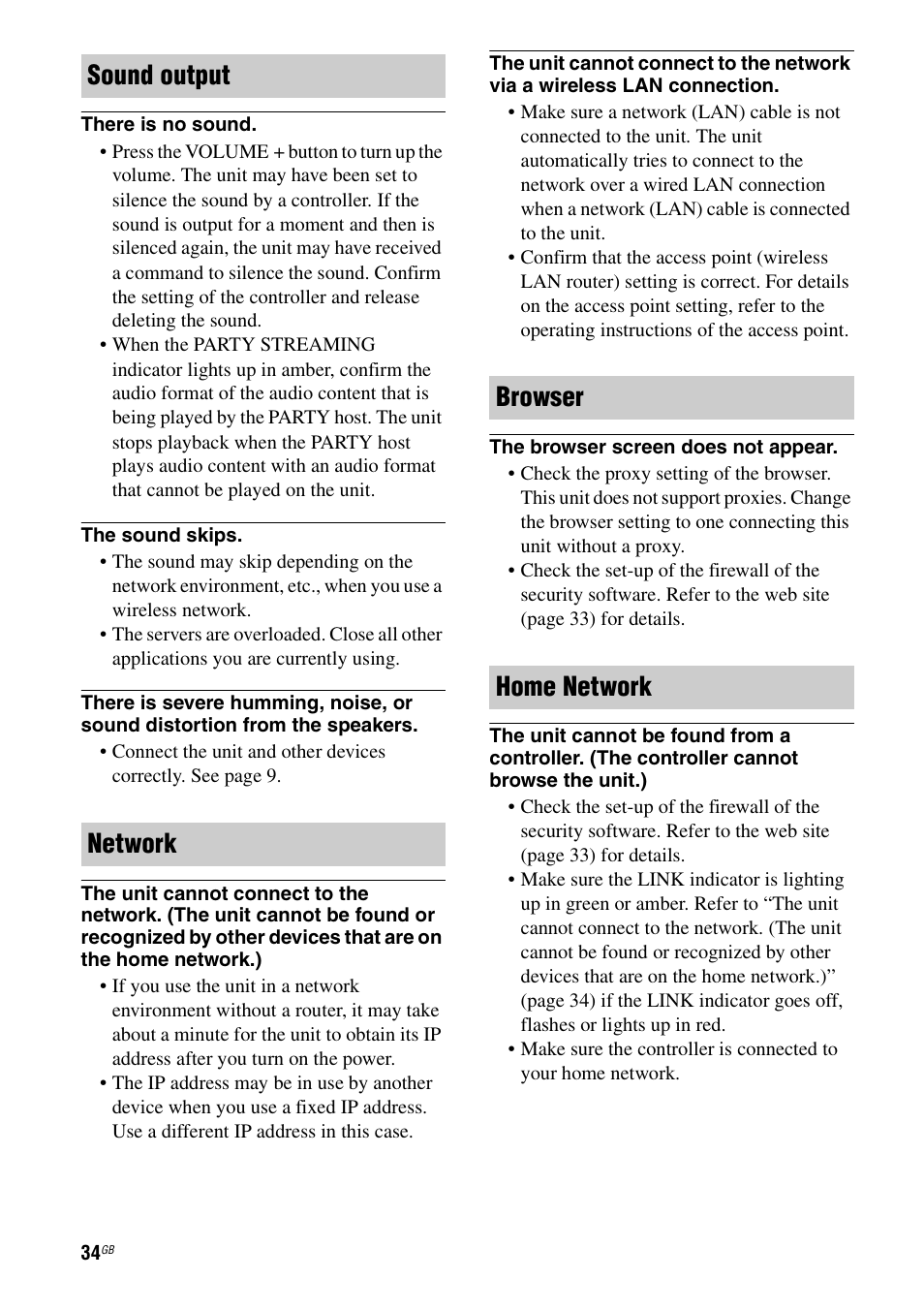 Sound output network browser home network | Sony SA-NS300 User Manual | Page 34 / 40