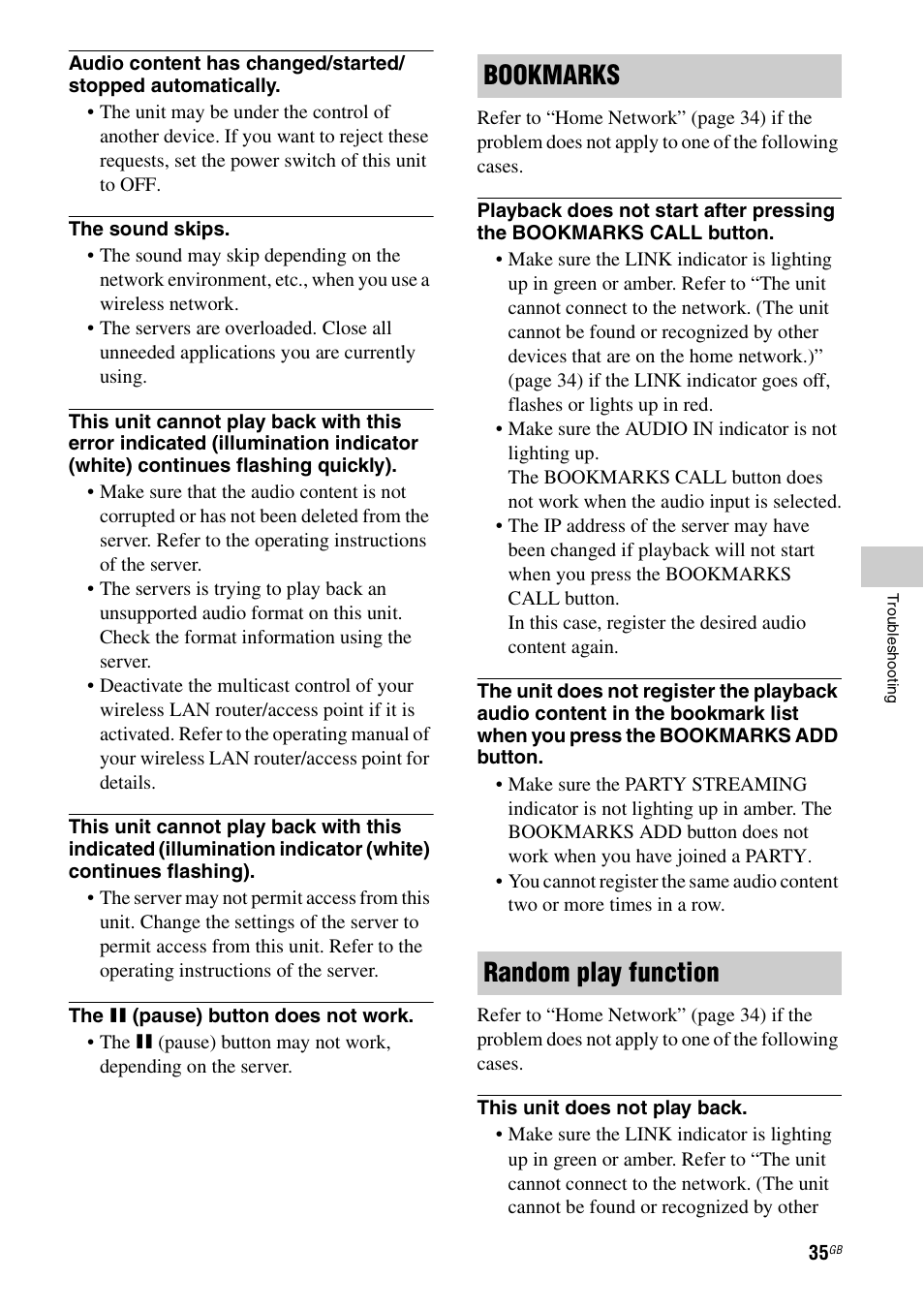 Bookmarks random play function | Sony SA-NS300 User Manual | Page 35 / 40