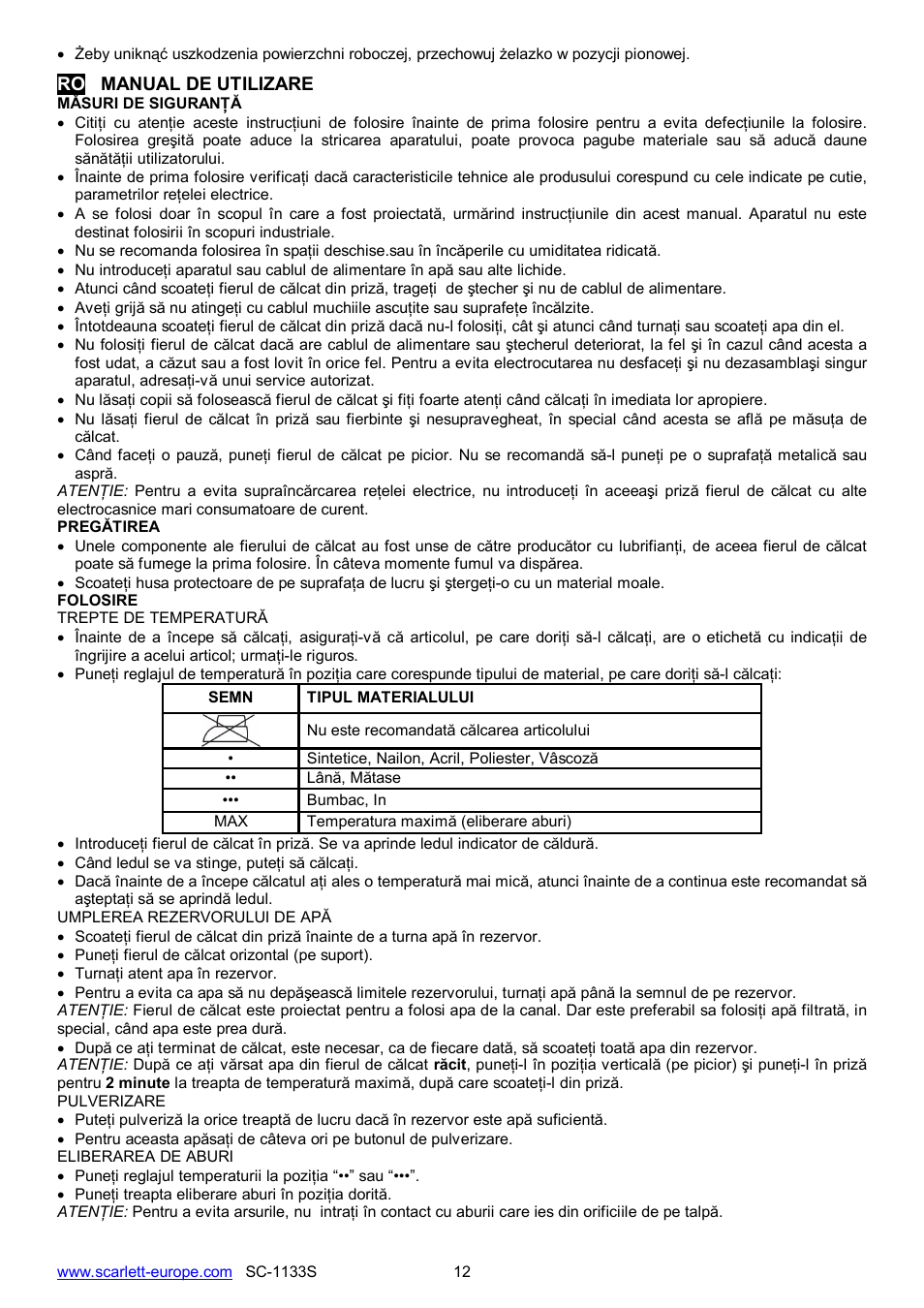 Scarlett SC-1133S User Manual | Page 12 / 26