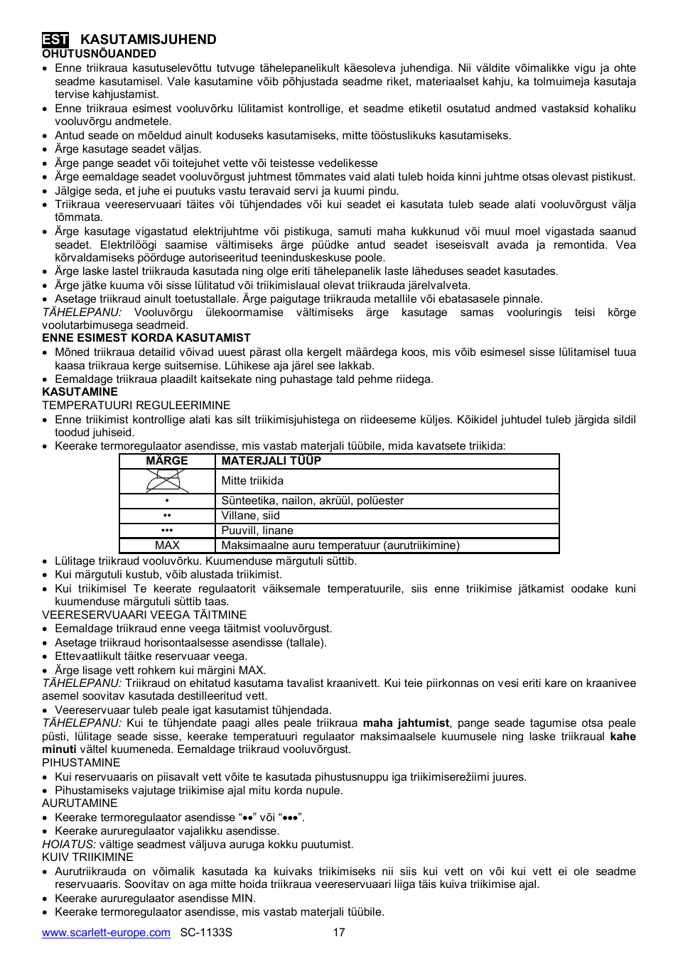 Scarlett SC-1133S User Manual | Page 17 / 26