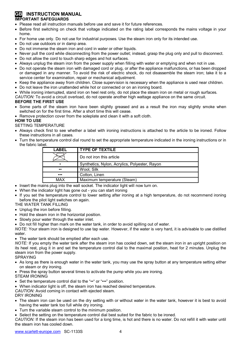 Scarlett SC-1133S User Manual | Page 4 / 26