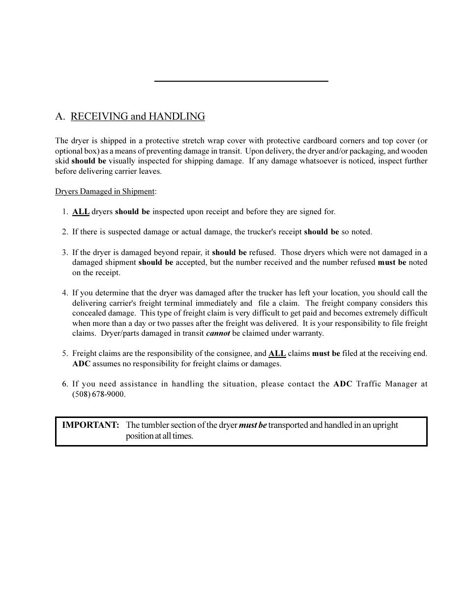 Important information | American Dryer Corp. AD-230 User Manual | Page 7 / 48