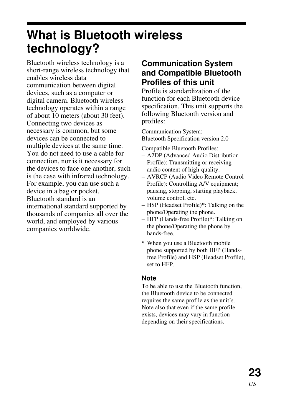 What is bluetooth wireless technology, What is bluetooth wireless, Technology | Sony DR-BT50 User Manual | Page 23 / 56