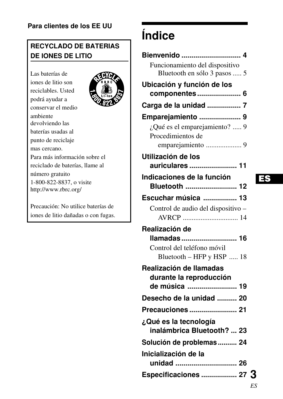 Índice | Sony DR-BT50 User Manual | Page 29 / 56