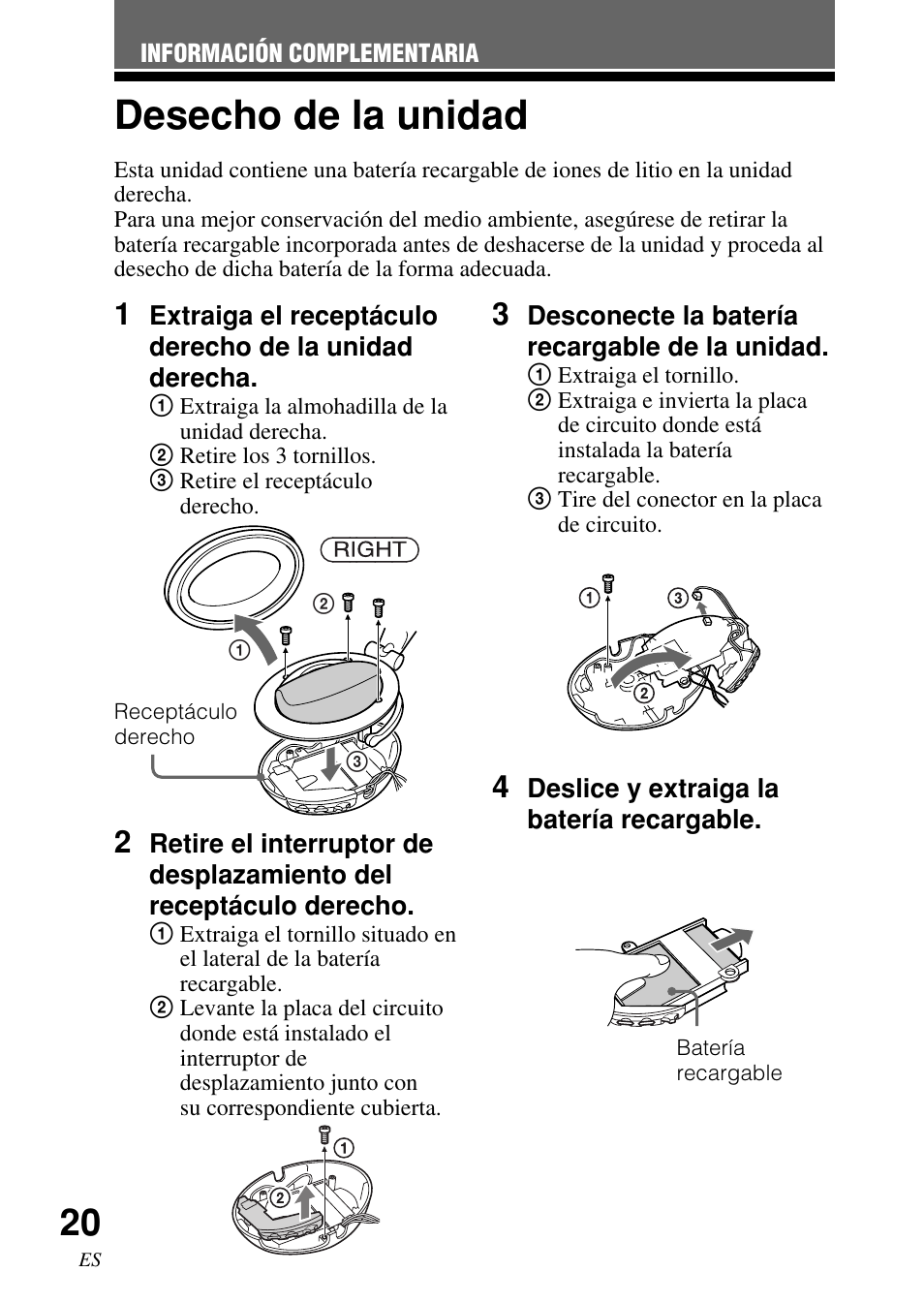 Desecho de la unidad | Sony DR-BT50 User Manual | Page 46 / 56