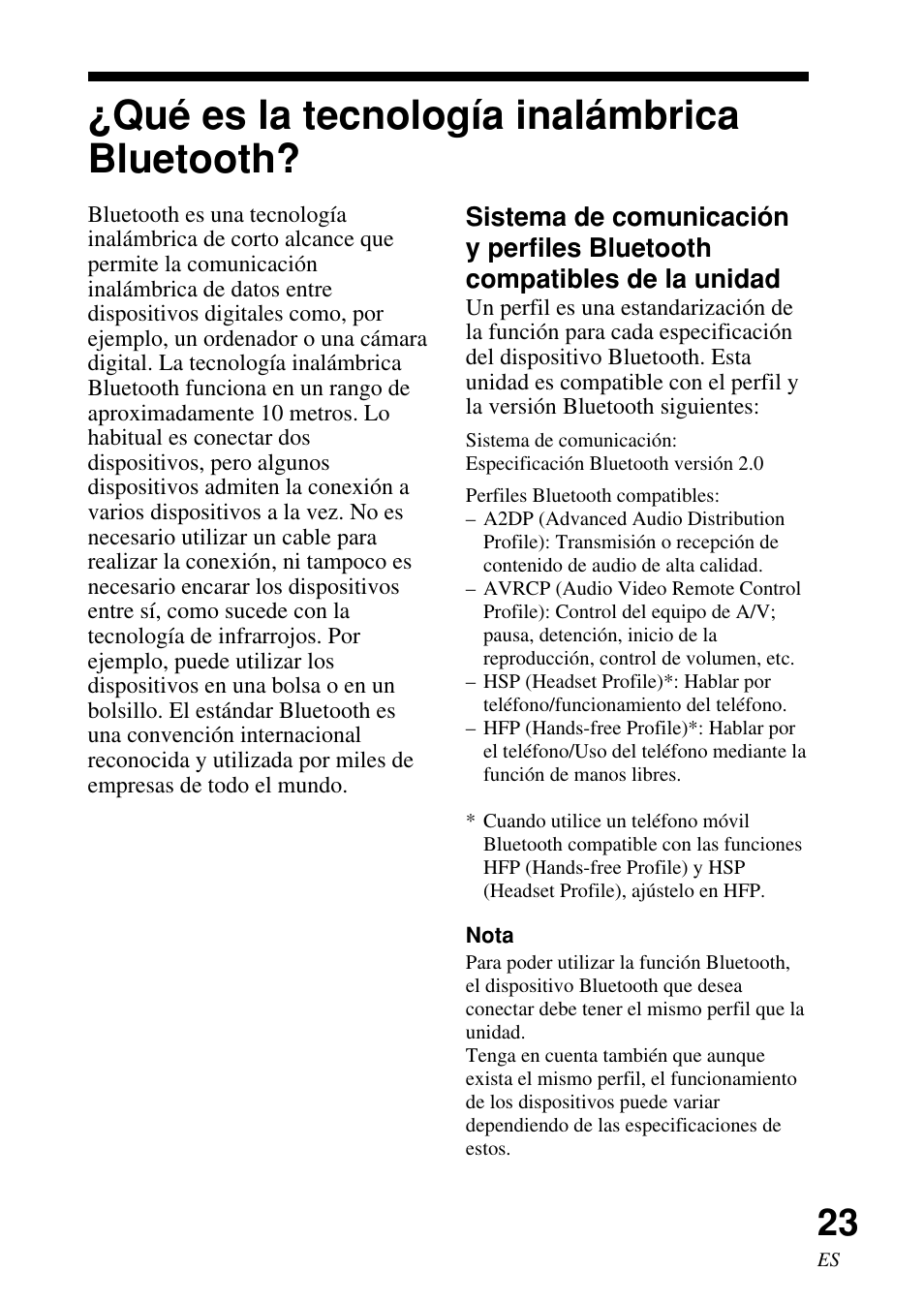 Qué es la tecnología inalámbrica bluetooth, Qué es la tecnología, Inalámbrica bluetooth | Sony DR-BT50 User Manual | Page 49 / 56