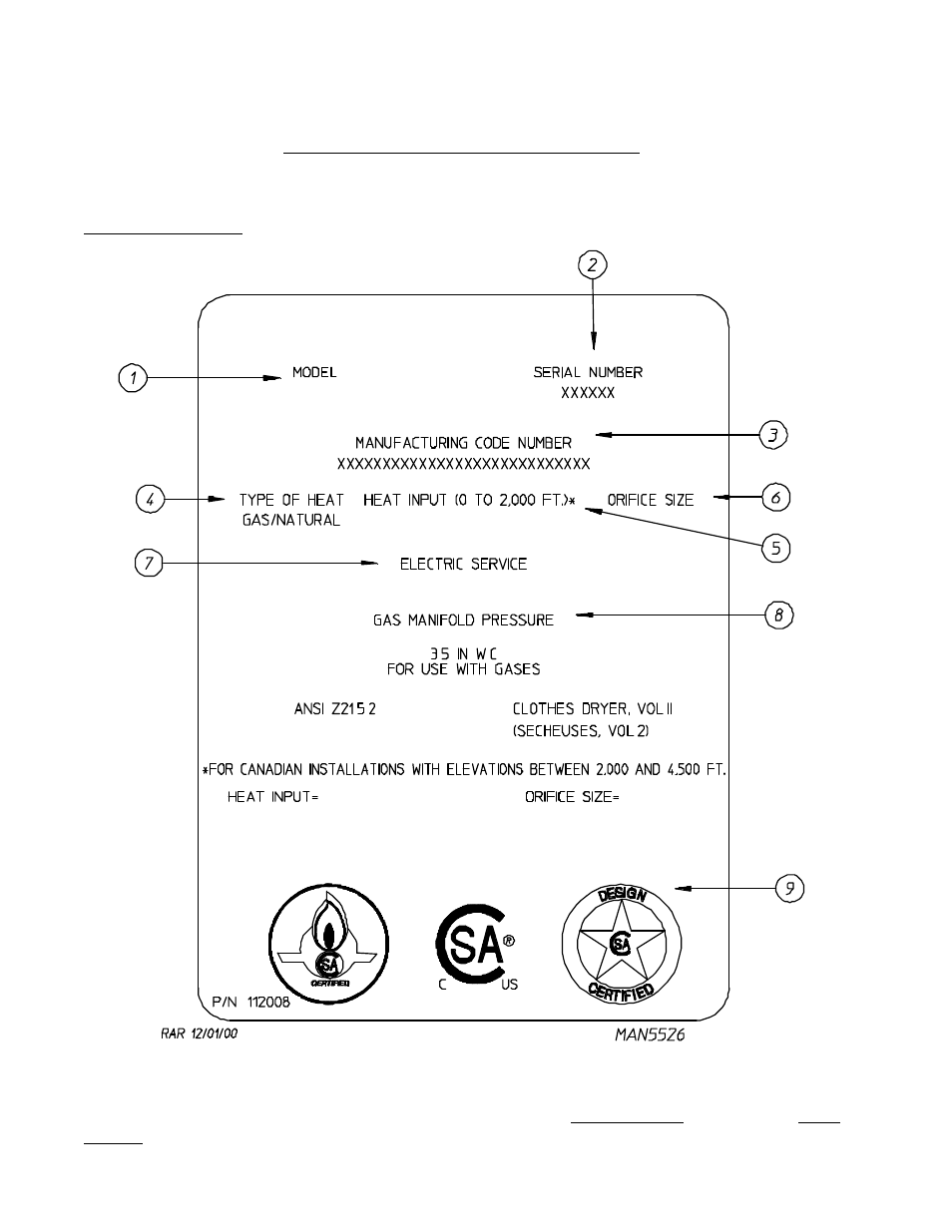 Data label information | American Dryer Corp. Phase 7 OPL with S.A.F.E. Gas DSI AD-78 IV User Manual | Page 44 / 55