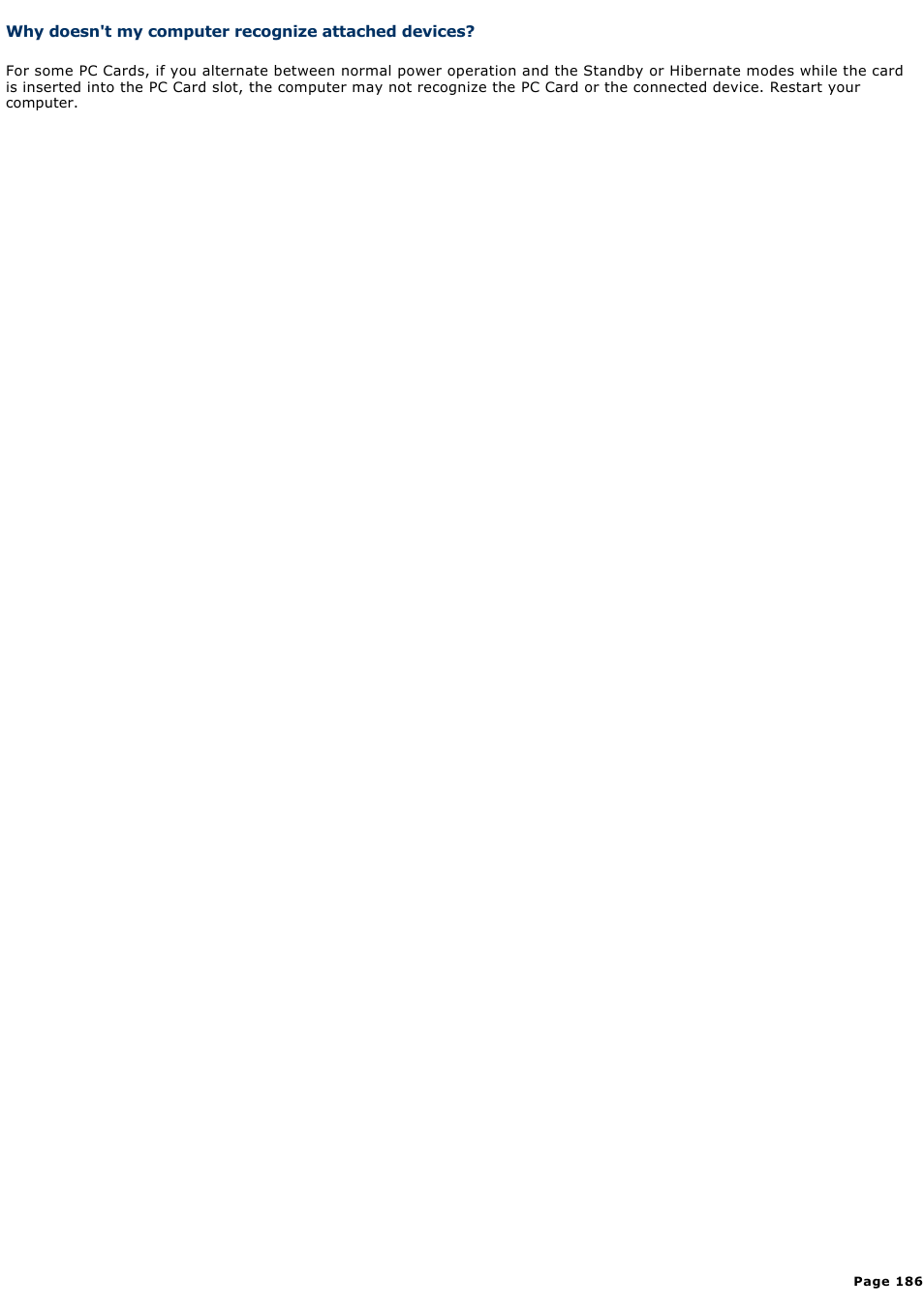 Why doesn't my computer recognize attached devices | Sony PCG-TR2A User Manual | Page 186 / 202