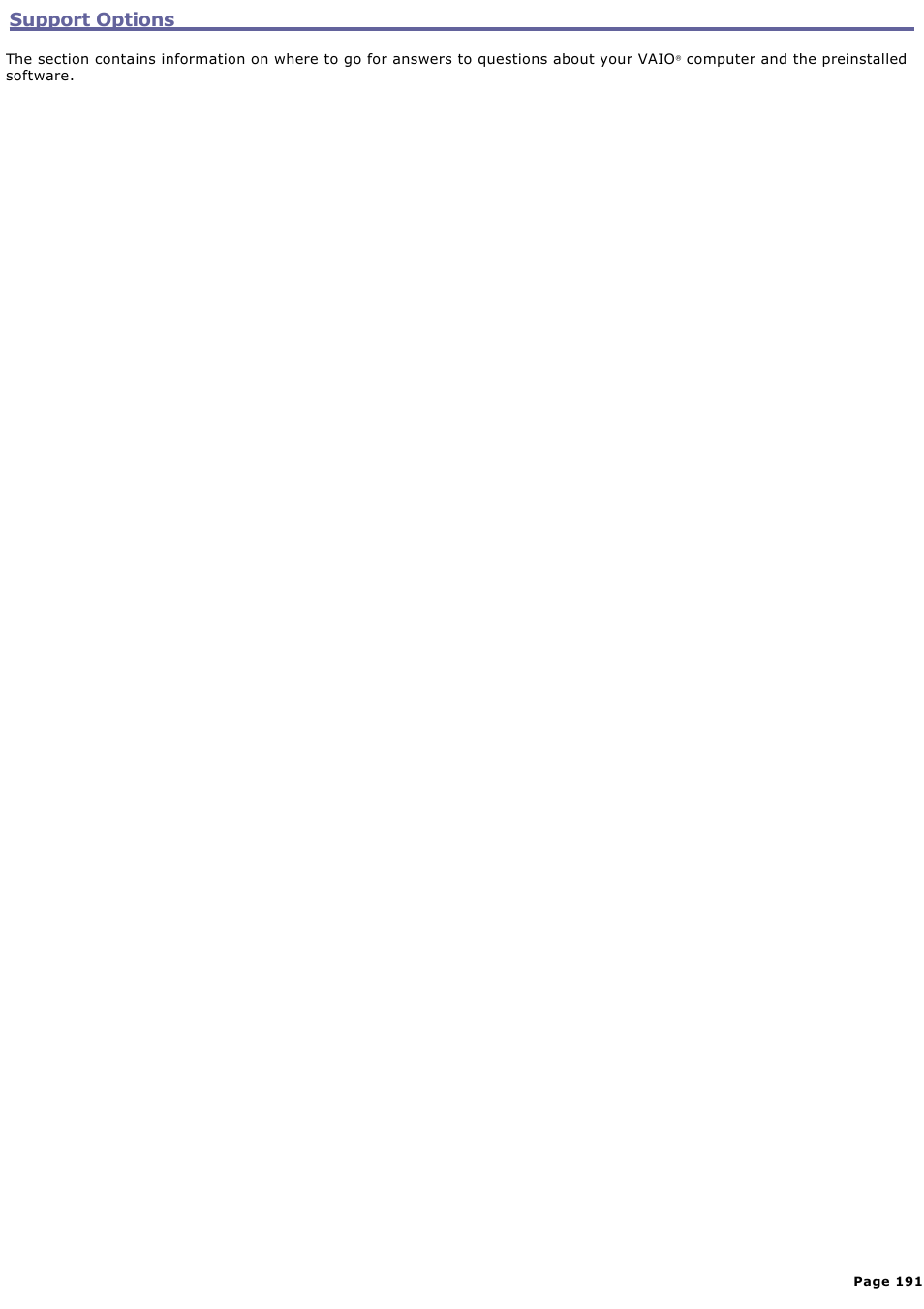 Support options | Sony PCG-TR2A User Manual | Page 191 / 202